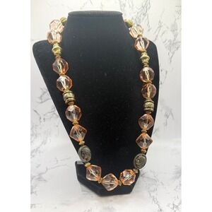 ME Makeover Essentials Roman Cameo Peach Faceted Bead‎ Necklace 22"